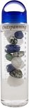 Drinkfles 'Ontspanning' met blauwe dop, gevuld met blauwe, groene en witte edelstenen.