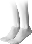 Twee witte enkelsokken, zonder patroon, effen, gedragen op mannequin.