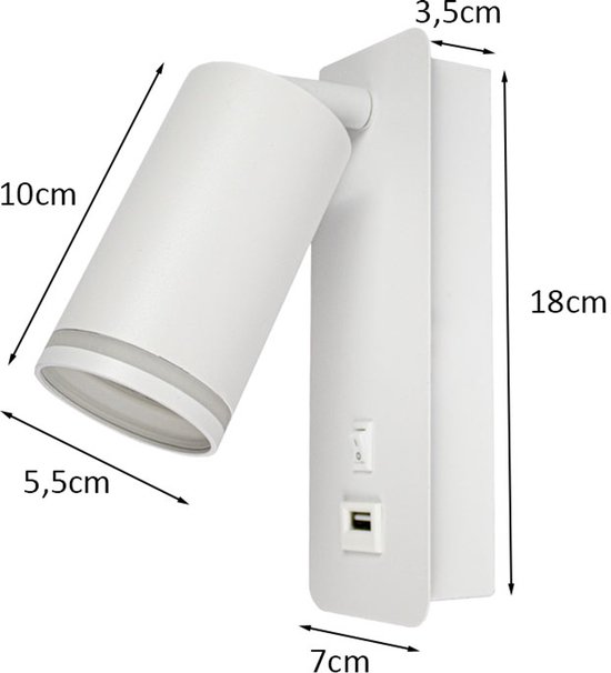 Applique LED - Lampe de chevet avec port USB | Raccord GU10 | Blanc