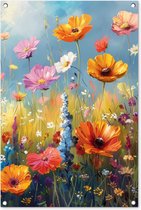 Tuinposter 60x90 cm - Tuindecoratie Bloemen - Natuur - Botanisch - Kunst - Poster voor in de tuin - Buiten decoratie - Schutting tuinschilderij - Tuindoek muurdecoratie - Wanddecoratie balkondoek