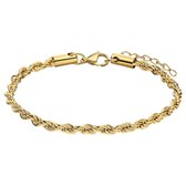 Lucardi Dames Stalen goldplated armband koord 4mm - Armband - Staal - Goud - 19 cm