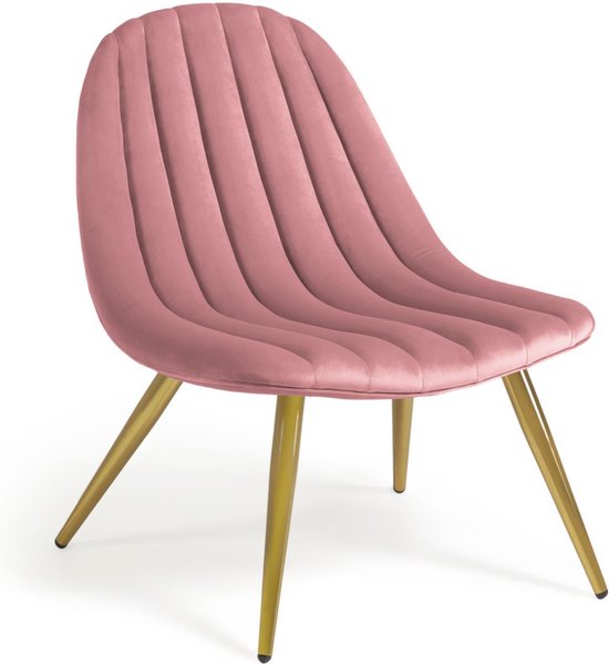 Kave Home - Chaise Marlene en velours rose avec pieds en acier finition dorée