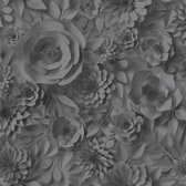 3D behang Profhome 387185-GU vliesbehang hardvinyl warmdruk in reliëf glad met grafisch patroon mat zwart grijs antraciet 5,33 m2