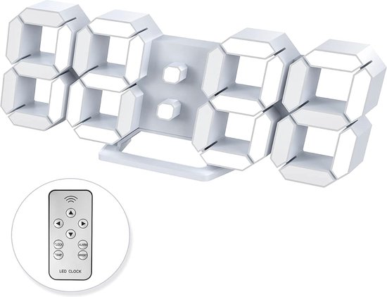 Stellar 3D digitale led-wekker - Wandklok - Digitale Klok - Led-tafel-bureauklok - Dimbaar nachtlampje - Sluimerfunctie - Kalender - Thermometer - Uurweergave voor thuiskantoor - Slaapkamer - Wekker - Alarm