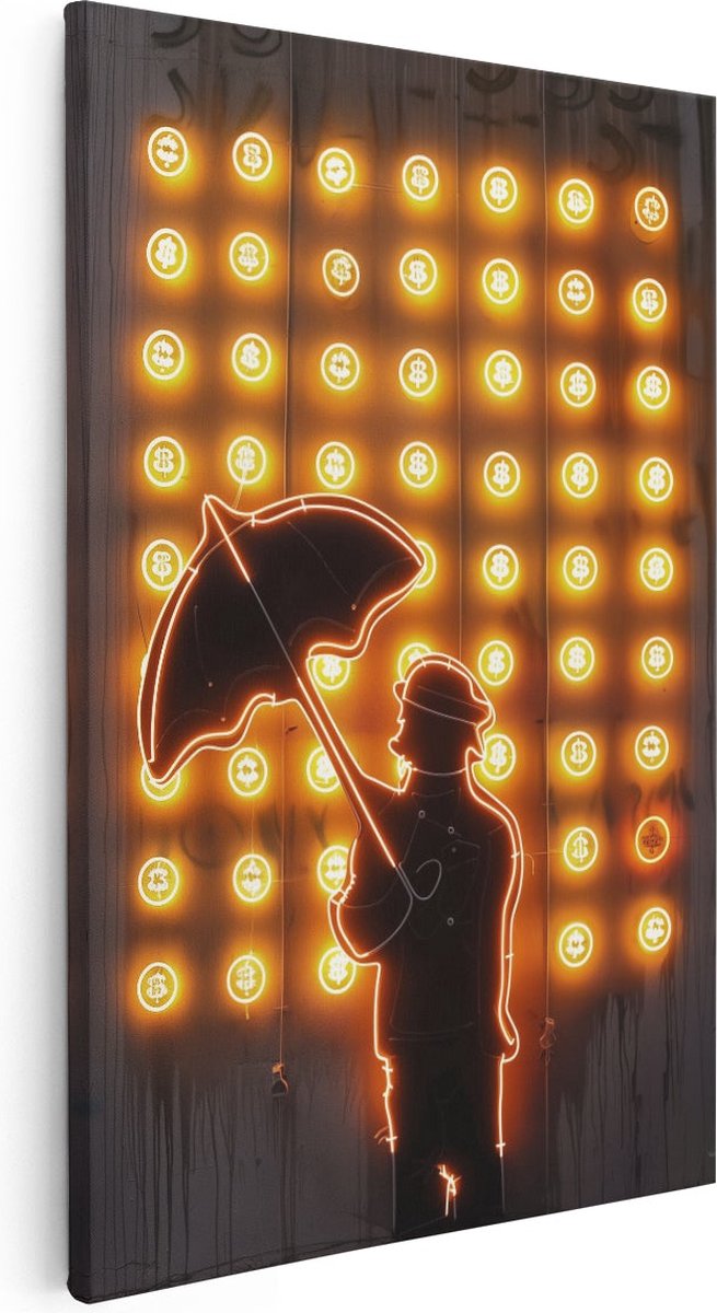 Artaza Canvas Schilderij Man met een Paraplu - 60x90 cm - Wanddecoratie Woonkamer - Schilderijen - Muurdecoratie