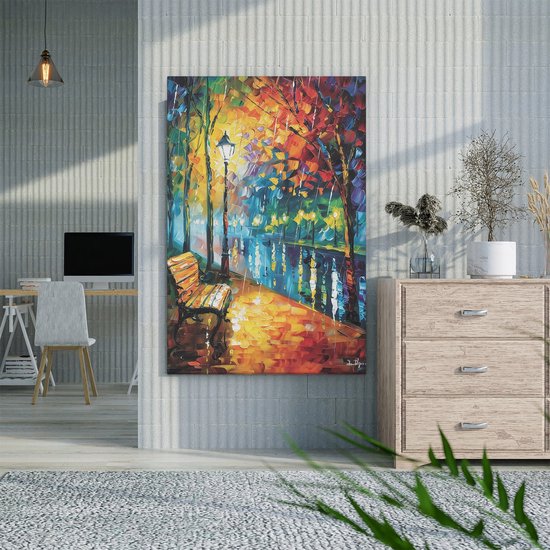 Artaza Peinture sur toile représentant un banc sous la pluie - 60 x 90 - Décoration murale - Photo sur toile - Impression sur toile