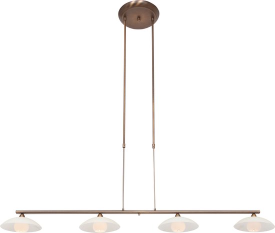 Klassieke eettafellamp | 4 lichts | brons / bruin | glas / metaal | verstelbaar | dimfunctie | Ø 18 cm | 120 cm | eetkamer / eettafel lamp | modern / sfeervol design