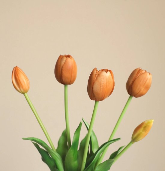 Real Touch Tulips - Gold - Real Touch Tulpen - Goud - Tulpen - Kunstbloemen - Kunst Tulpen - Kunst Boeket - Tulp - 40 CM - Bos Bloemen - Latex Bloem - Bruiloft