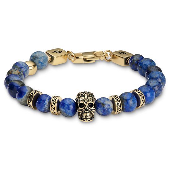 Rico | Schedelarmband van Lapis Lazuli en Goudkleurig Roestvrij Staal