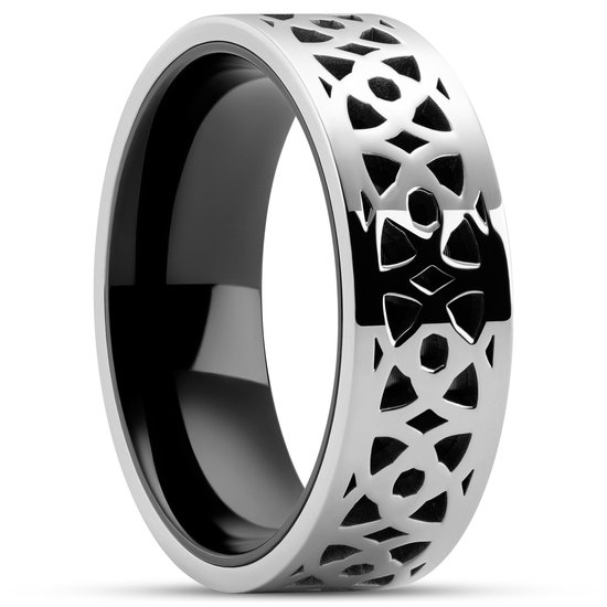 Hyperan | 8 mm Zilverkleurige Titanium Ring met Patroon