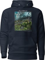 El Greco 'Uitzicht op Toledo' ("View of Toledo") Beroemd Schilderij Hoodie | Unisex Premium Kunst Hoodie | Navy Blazer | L