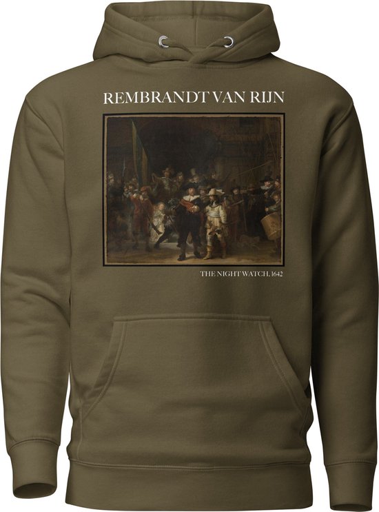 Rembrandt van Rijn 'De Nachtwacht' ("The Night Watch") Beroemd Schilderij Hoodie | Unisex Premium Kunst Hoodie | Military Green | XXL