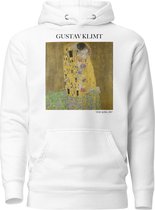 Gustav Klimt 'De Kus' ("The Kiss") Beroemd Schilderij Hoodie | Unisex Premium Kunst Hoodie | Wit | S
