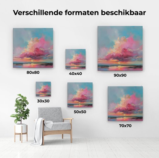 Artaza Peinture sur toile représentant un coucher de soleil avec des nuages ​​roses et bleus – 80 x 80 – Groot – Photo sur toile – Impression sur toile