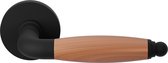 Deurkruk op rozet - Zwart - RVS - GPF bouwbeslag - Ika Deurklink zwart/ kersen gebogen met ronde eindknop op rond