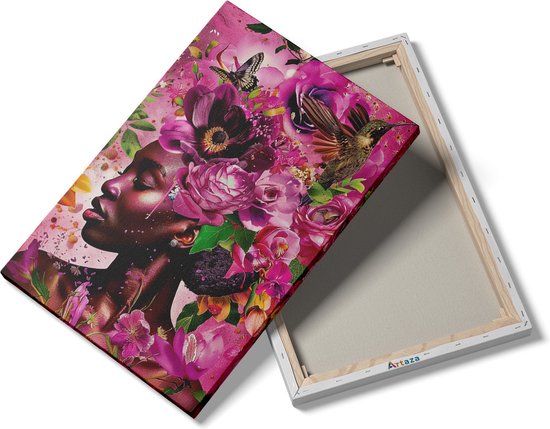 Artaza Peinture sur toile Femme noire avec des Fleurs sur la tête – 20 x 30 – Klein – Photo sur toile – Impression sur toile