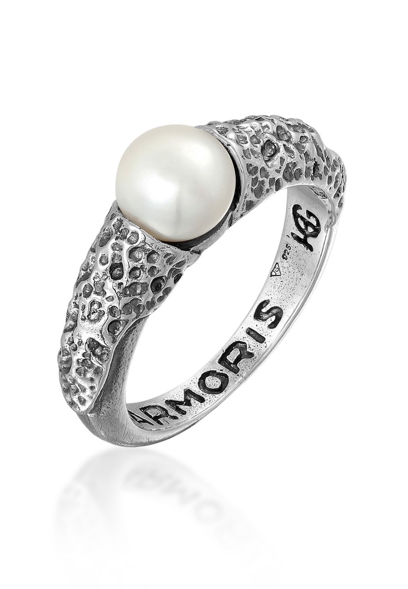 Haze & Glory - Ring - HG HAZE & GLORY - Ring Heren in 925 Sterling Zilver, sieraden mannen, Zilveren ring geoxideerd, met zoetwaterparel, Vintage, Pearly - Heren