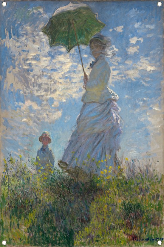 Vrouw met een parasol - Claude Monet tuinposter - Parasol poster - Tuinposter Object - Tuinschilderij voor buiten - Tuin posters - Decoratie muur tuinposter 80x120 cm