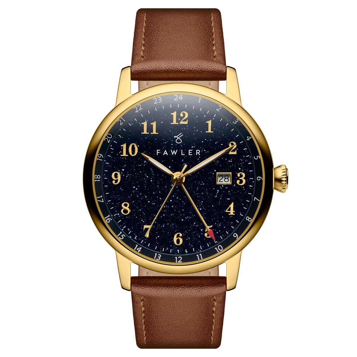 Fawler - Heren - Blauw Horloge - Echt Leer - 35mm