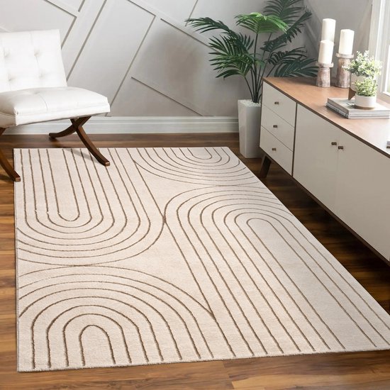 MAWAND - Laagpolig vloerkleed - Beige/Geel- 140 cm - Katoen | Leen Bakker