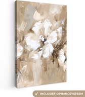 Peinture sur toile 90x140 cm - Décoration murale Fleurs - Beige - Abstrait - Moderne - Décoration murale salon - Décoration chambre moderne - Tableaux abstraits