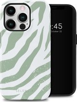 Selencia Hoesje Geschikt voor iPhone 14 Pro Hoesje - Selencia Vivid Backcover - Colorful Zebra Sage Green