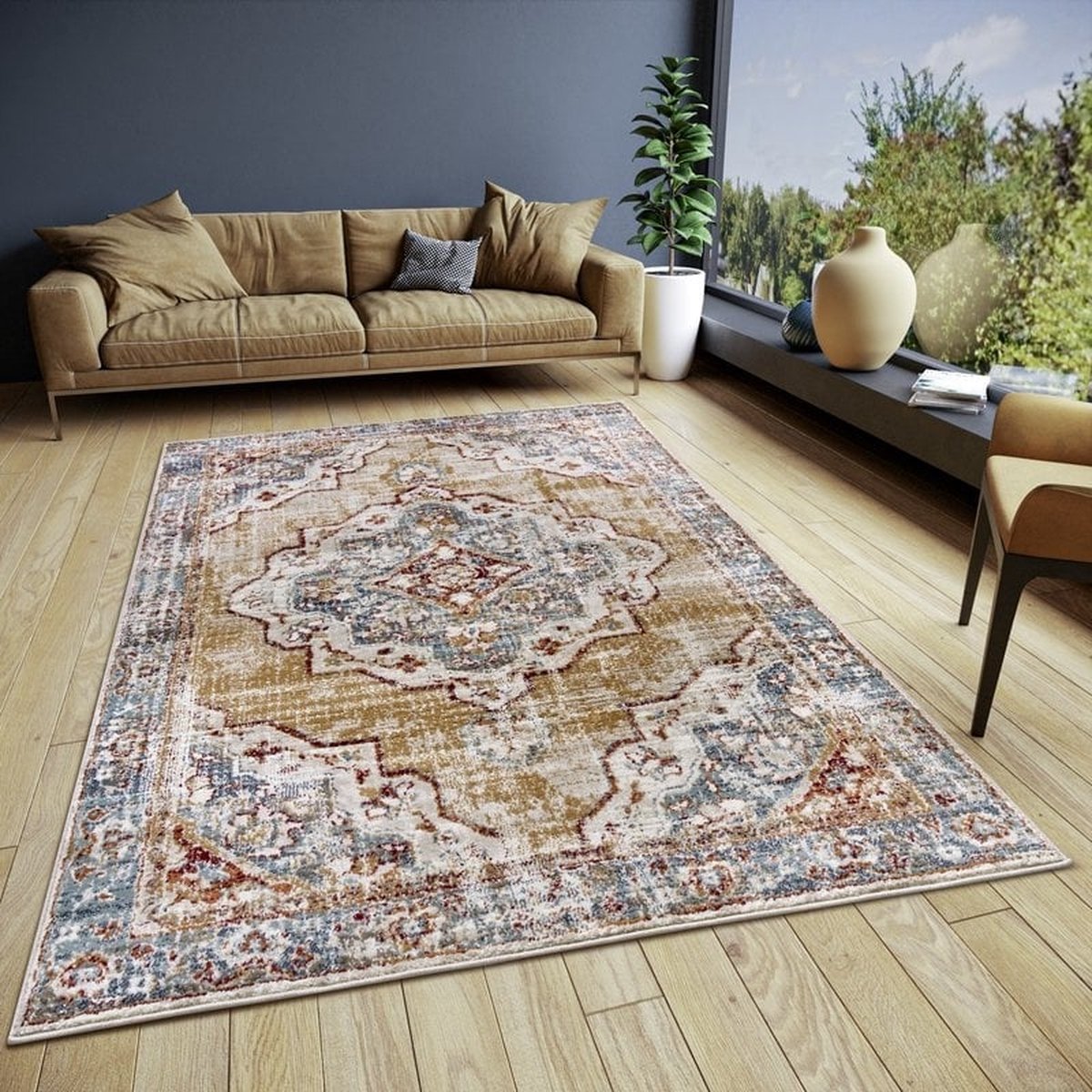 flycarpets Klassiek Vintage Vloerkleed - Strozzi - Rood / Multi - 140x200 cm Geel