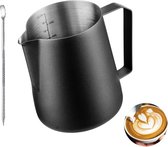 Melkopschuimkan 600 ml roestvrijstalen espresso-stoomkan, perfect voor melkroom, water, sap, smoothies (zwart, 600 ml)