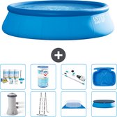 Intex Rond Opblaasbaar Easy Set Zwembad - 457 x 122 cm - Blauw - Inclusief Pomp - Ladder - Grondzeil - Afdekzeil Onderhoudspakket - Filter - Stofzuiger - Voetenbad