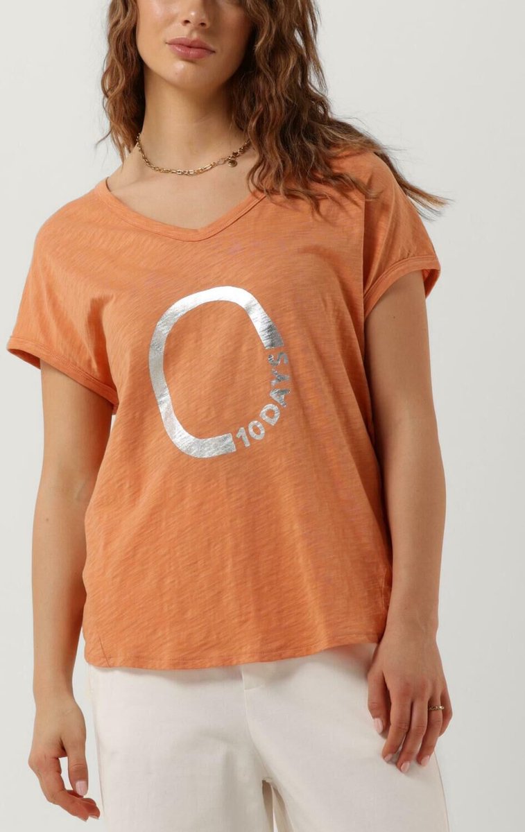 10days Shortsleeve Tee Circle Tops & T-shirts Dames - Shirt - Oranje - Maat XS