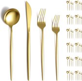 Gouden besteksets 48-delig servies voor 12 personen, titanium vergulde roestvrijstalen bestekset, messen, vorken, lepels, bestekset voor bruiloft, feesten, verjaardag, restauratieruimte, vaatwasser