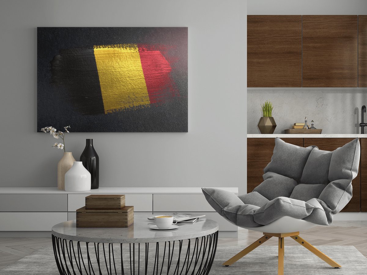 Trendex Global Canvas Schilderij - Vlag- Belgium - Wanddecoratie - 150x100 cm Zwart