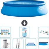 Intex Rond Opblaasbaar Easy Set Zwembad - 457 x 122 cm - Blauw - Inclusief Pomp - Ladder - Grondzeil - Afdekzeil Onderhoudspakket - Filter - Stofzuiger