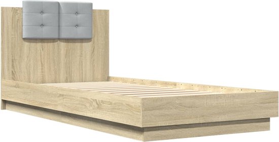 vidaXL - Bedframe - met - hoofdeinde - bewerkt - hout - sonoma - eiken - 100x200 - cm
