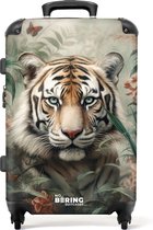 NoBoringSuitcases.com® - Koffer groot - Rolkoffer lichtgewicht - Portret van een tijger midden tussen de planten - Reiskoffer met 4 wielen - Grote trolley XL - 20 kg bagage