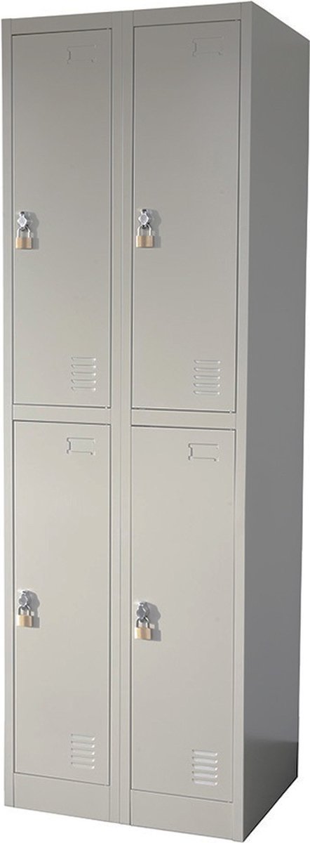 IVOL Metalen Lockerkast Grijs - 60x185x45 cm - 4 Deurs