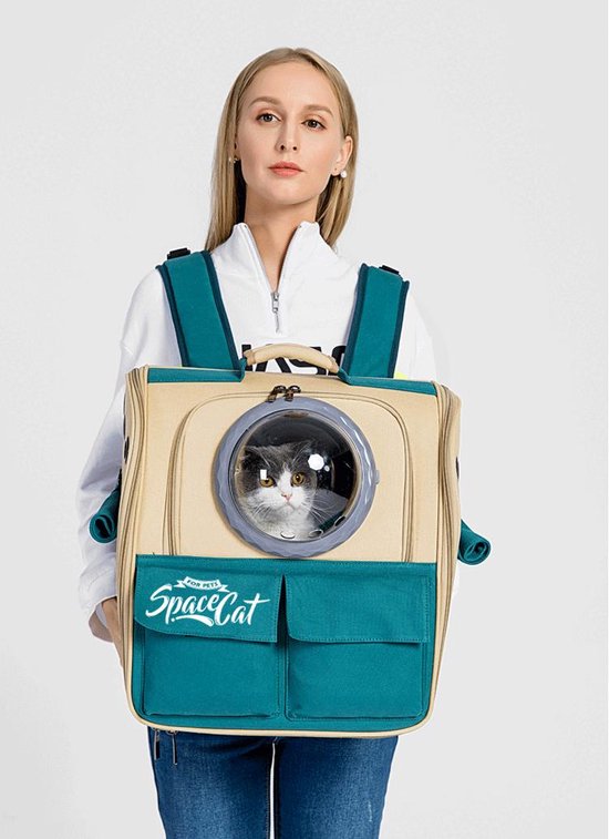 Space Cat - Sac à dos - Sac de transport - Sac de voyage - Carrier - Sac de transport - Animal de compagnie - Chats - Petits Chiens - Kaki