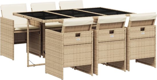 Salon de jardin 7 pièces avec coussins en résine tressée beige The Living Store - Salon de jardin - Décoration extérieure - Set de jardin - Salle à manger - Mobilier de jardin
