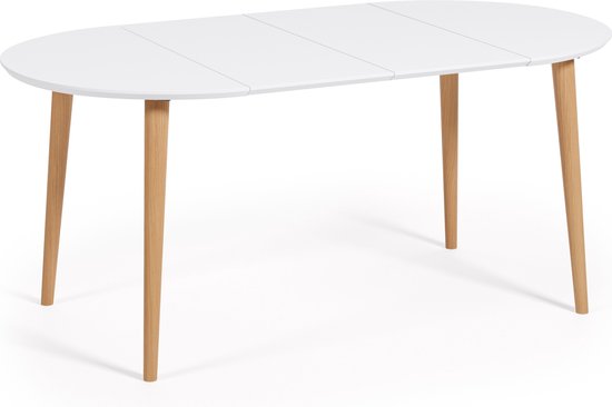 Kave Home - Table extensible ovale Oqui avec pieds en hêtre laqué blanc 90 (170) x 90 cm