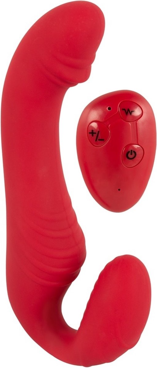 Goedkoopste Triple Voorbind Vibrator Zonder Harnas - 3 Verschillende Motoren - 9 Vibratiestanden in 3 Snelheden - Draadloze Afstandsbediening en USB Oplaadbaar 20 cm