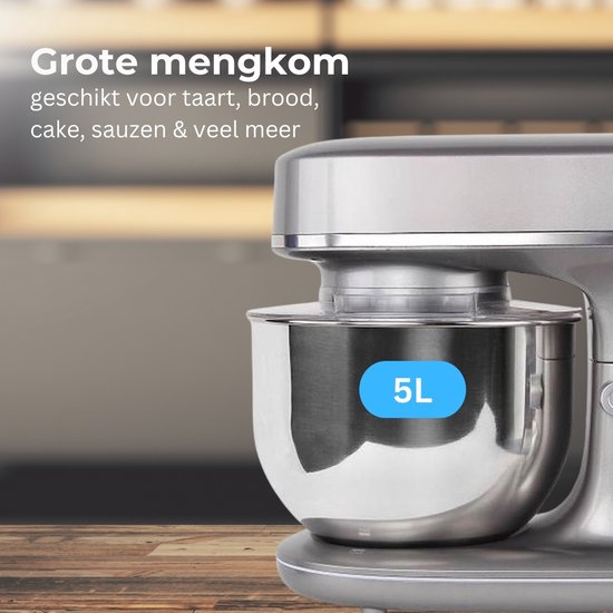 BluMill Keukenmixer - Keukenmachine - Foodprocessor - 1300 watt - 6 Snelheden - 5 liter – Incl. Accessoires - 4 verschillende kleuren