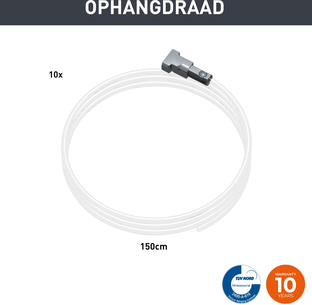 Newly ophangdraad – Twister Perlon transparante ophangdraden voor schilderijen lijsten posters wanddecoraties – Twister ophangdraad 150 cm – set van 10 stuks