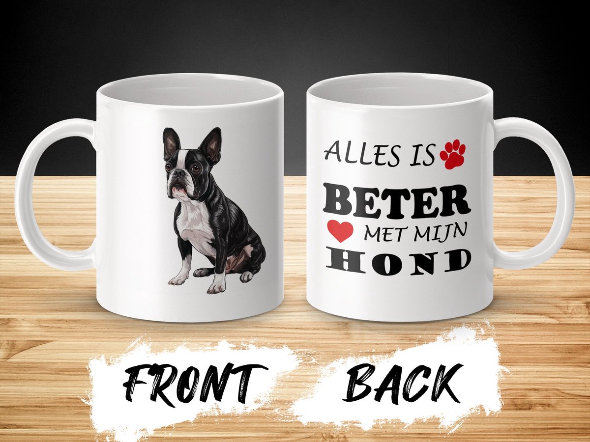 Mok Boston Terrier Collie Alles is beter met mijn hond - dog - doglover