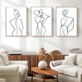 Moderne wandafbeeldingen poster, minimalistisch abstract fotoset Line Art foto's, set van 3 posters voor slaapkamer en woonkamer, zonder lijst (zwart en wit-A, 30x40 cm)