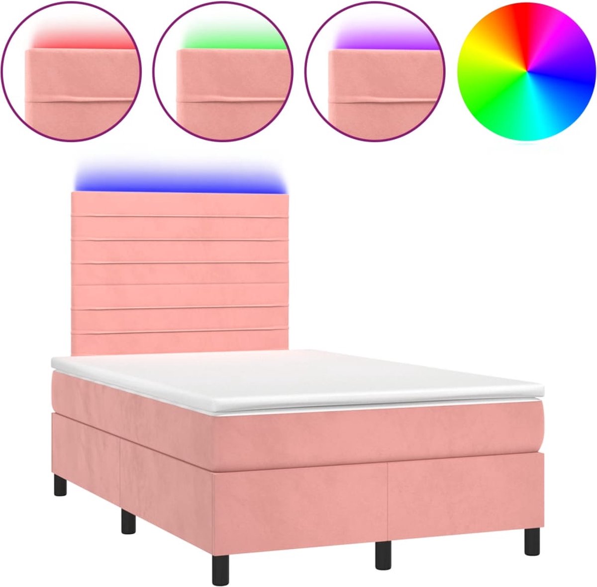vidaXL - Boxspring - met - matras - en - LED - fluweel - roze - 120x190 - cm