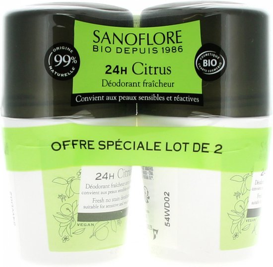 Sanoflore Déodorant Roll-On Bio Anti-Parfum 24H Agrumes Set 2 x 50 ml