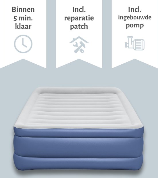 Bestway luchtbed - 2-Persoons - 152 x 203 x 61 cm - Grijs/Blauw - Inclusief pomp - Hoeslaken - Kussen - Kussenbeschermer en Reparatieset van Bestway — afbeelding 5