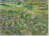 Tuinschilderij Grasveld met bloemen en vlinders - Vincent van Gogh - 80x60 cm - Tuinposter - Tuindoek - Buitenposter