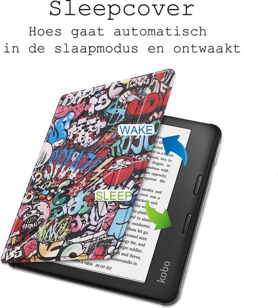 Hoes Geschikt voor Kobo Libra 2 Hoesje Bookcase Cover Hoes Trifold Met Screenprotector - Hoesje Geschikt voor Kobo Libra 2 Hoes Cover Case - Graffity van Mobigear — afbeelding 3