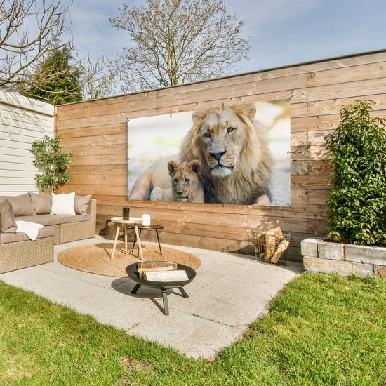 Affiche de clôture Lion - Cub - Portrait - 200x100 cm - Toile de jardin